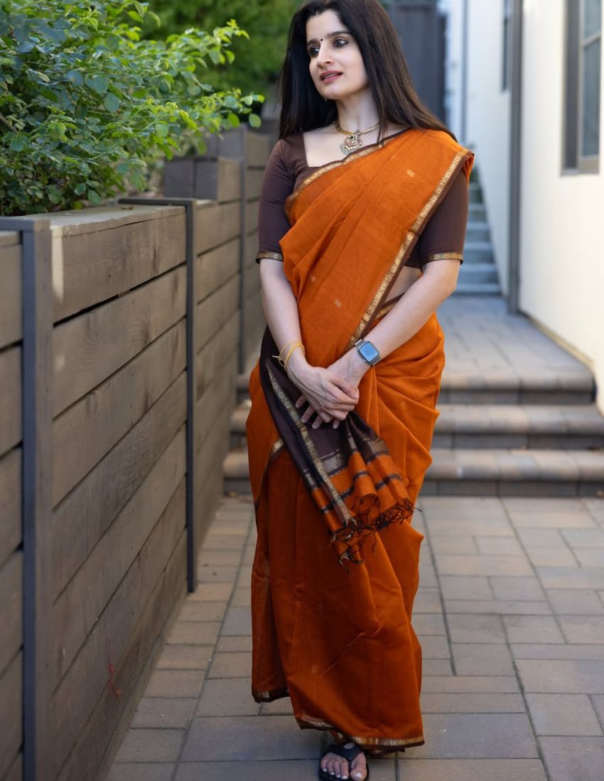 Orange Butti Banarasi Saree