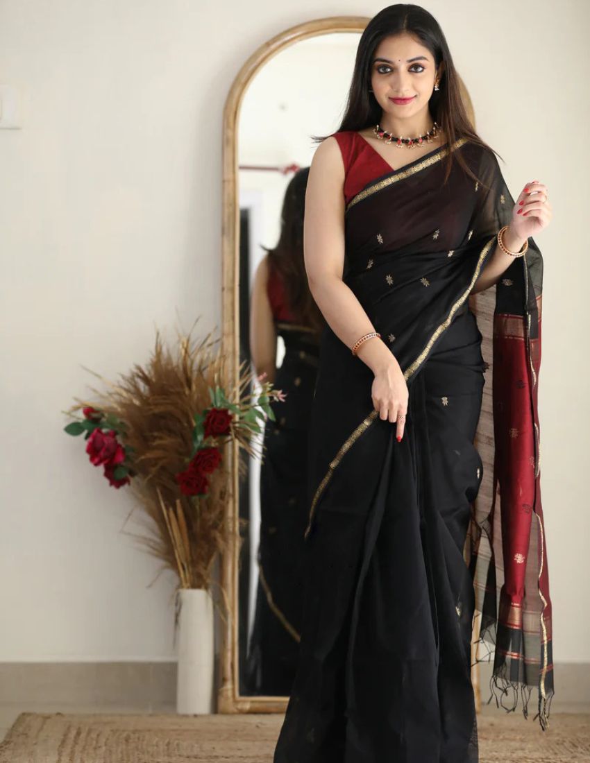 Black Butti Cotton Saree