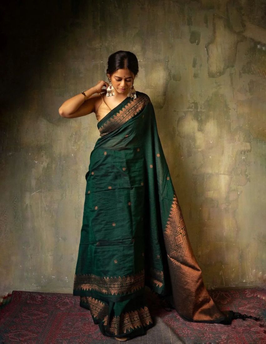 Bottle Green Heritage Border Saree