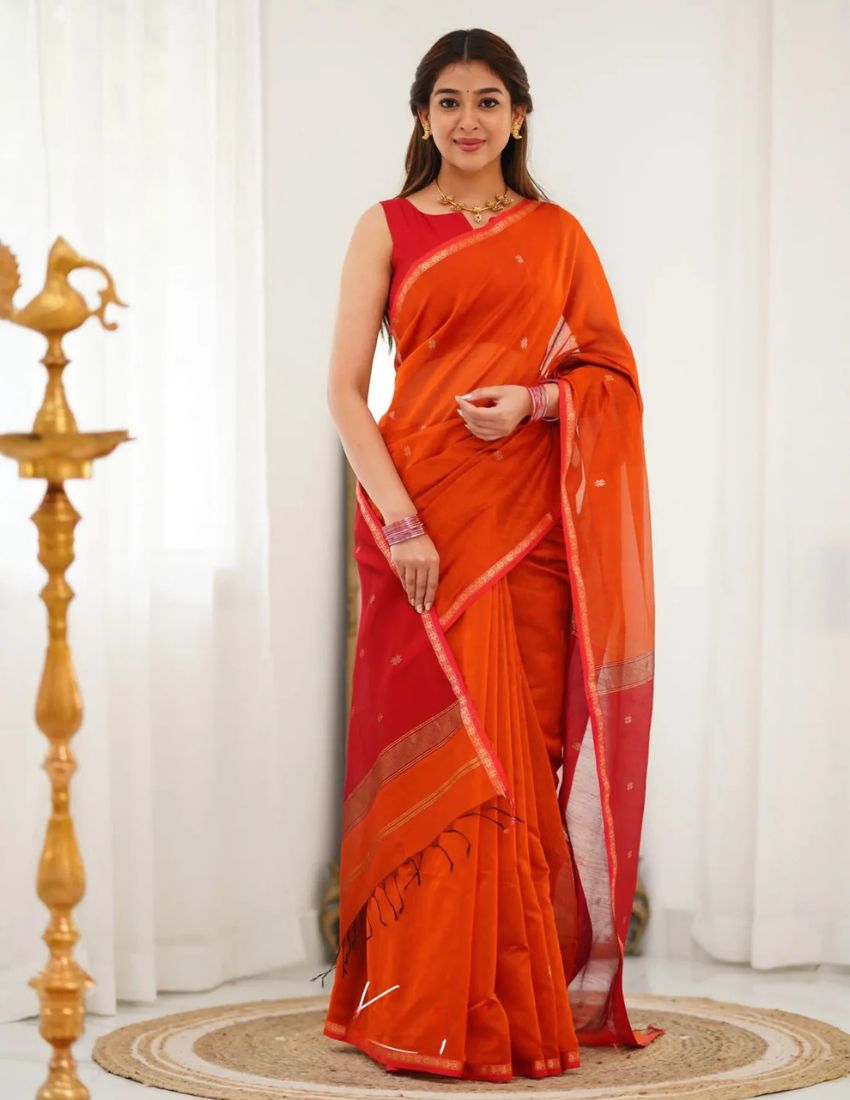 Orange Butti Banarasi Saree