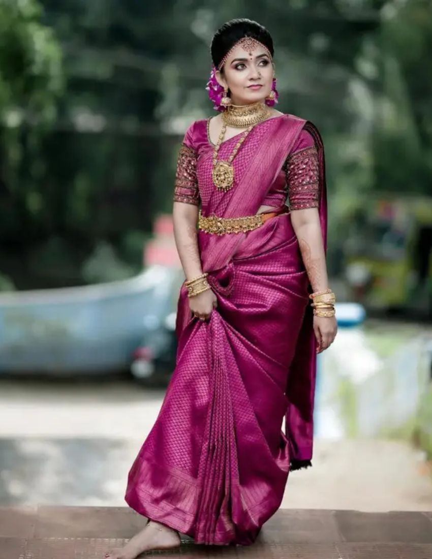 Banarasi Regal Woven Magenta Rose Saree