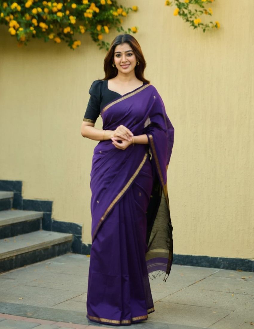 Nayan Purple Butti Banarasi Saree