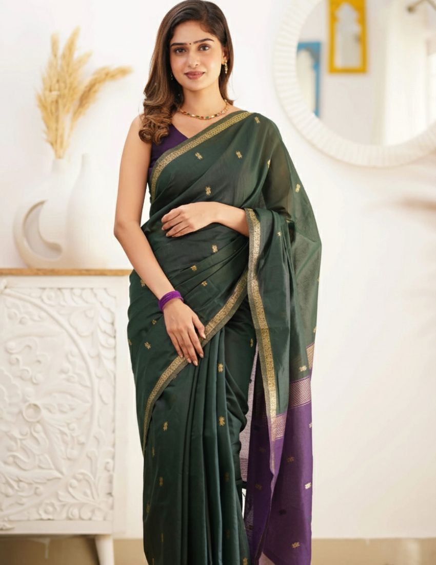 Dark Green Butti Banarasi Saree