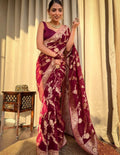 Banarasi Maroon & Golden Botanical Saree