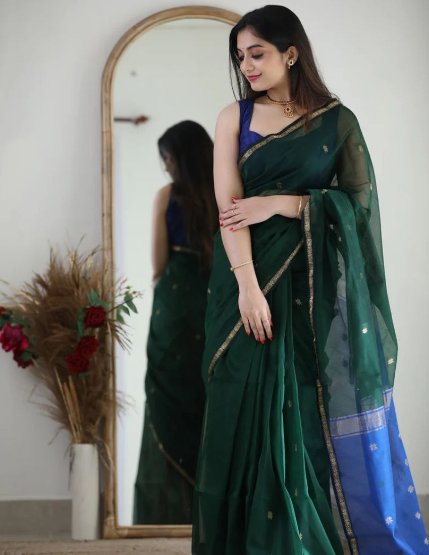 Dark Green & Blue Butti Banarasi Saree