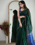 Dark Green & Blue Butti Banarasi Saree