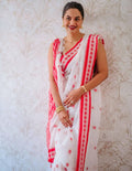 White & Red Ethnic Floral Designer Saree