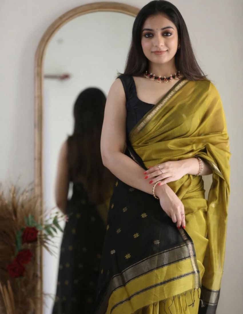 Olive Green Butti Banarasi Saree