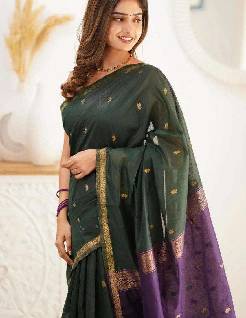 Dark Green Butti Banarasi Saree