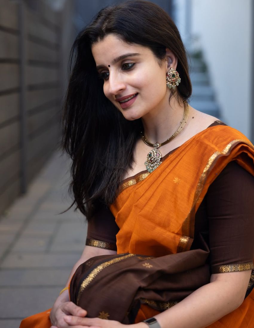 Orange Butti Banarasi Saree