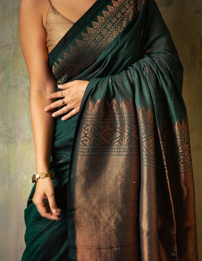 Bottle Green Heritage Border Saree