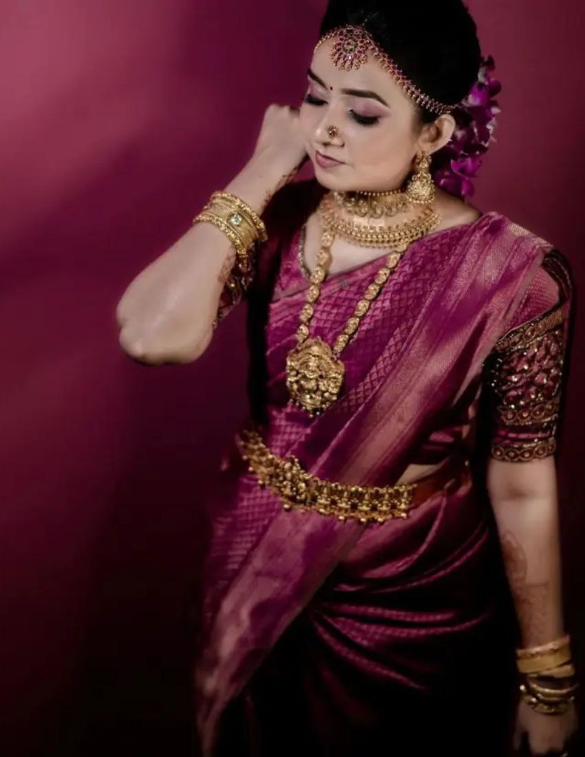 Banarasi Regal Woven Magenta Rose Saree