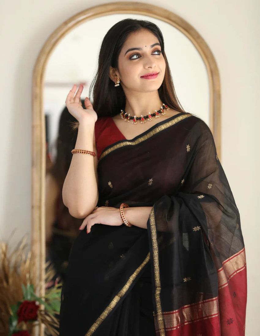 Black Butti Cotton Saree