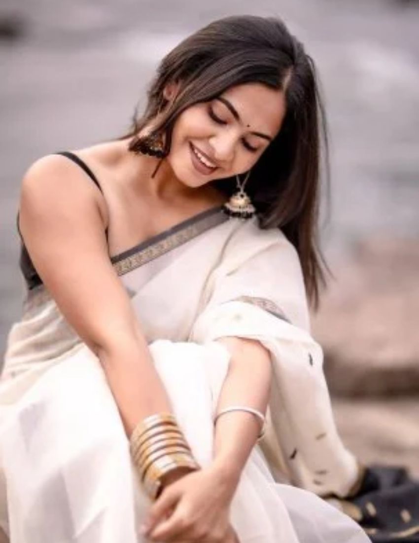 White & Black Butti Cotton Saree