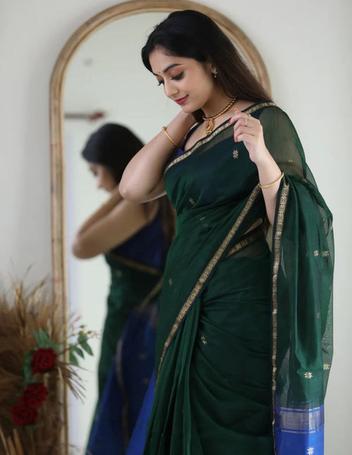 Dark Green & Blue Butti Banarasi Saree