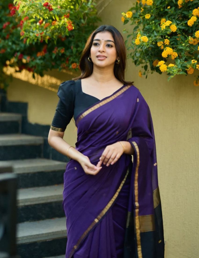 Nayan Purple Butti Banarasi Saree