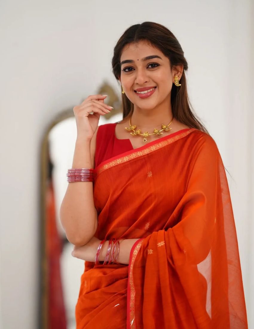 Orange Butti Banarasi Saree