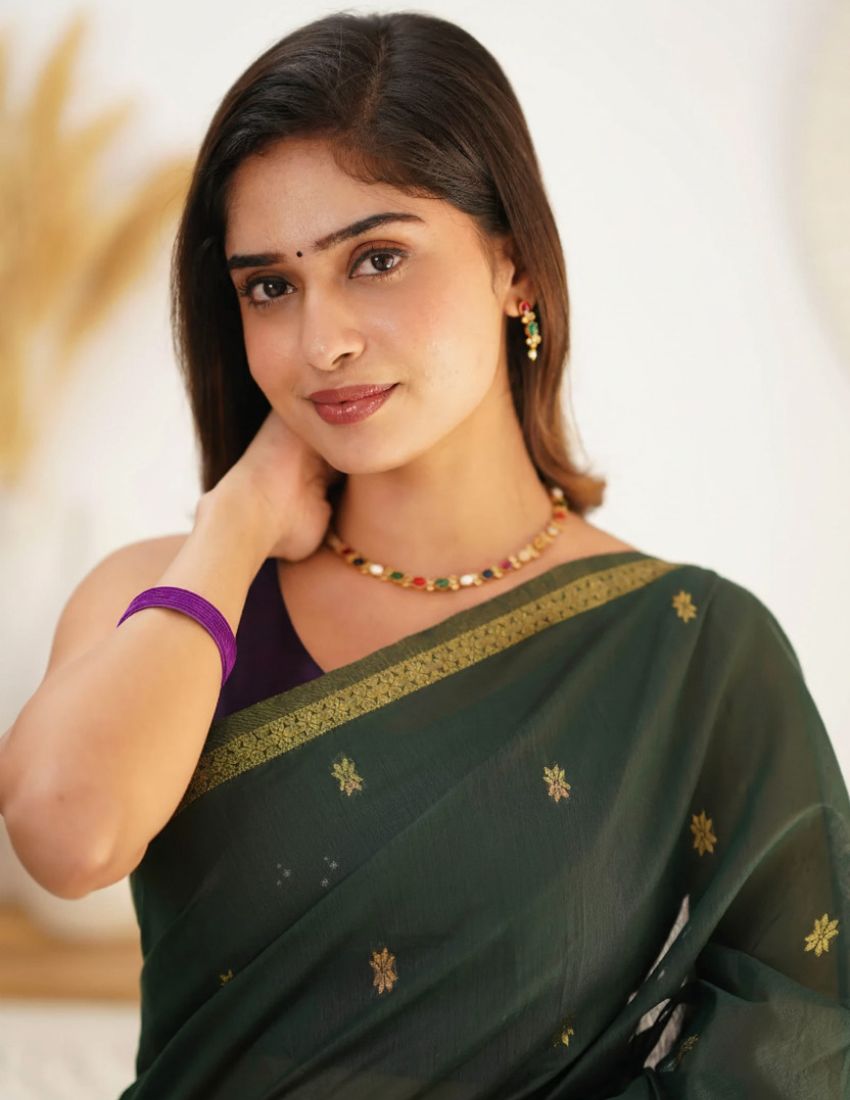 Dark Green Butti Banarasi Saree
