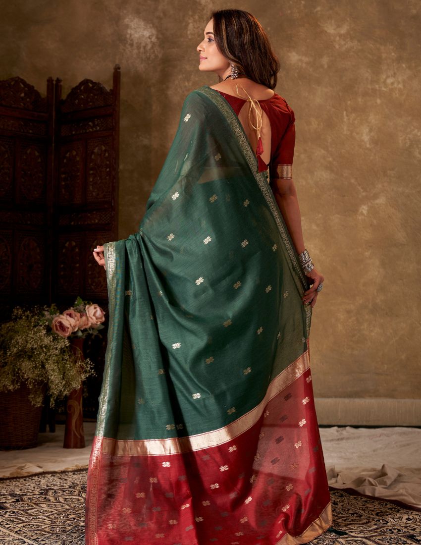 Dark Green & Maroon Butti Banarasi Saree