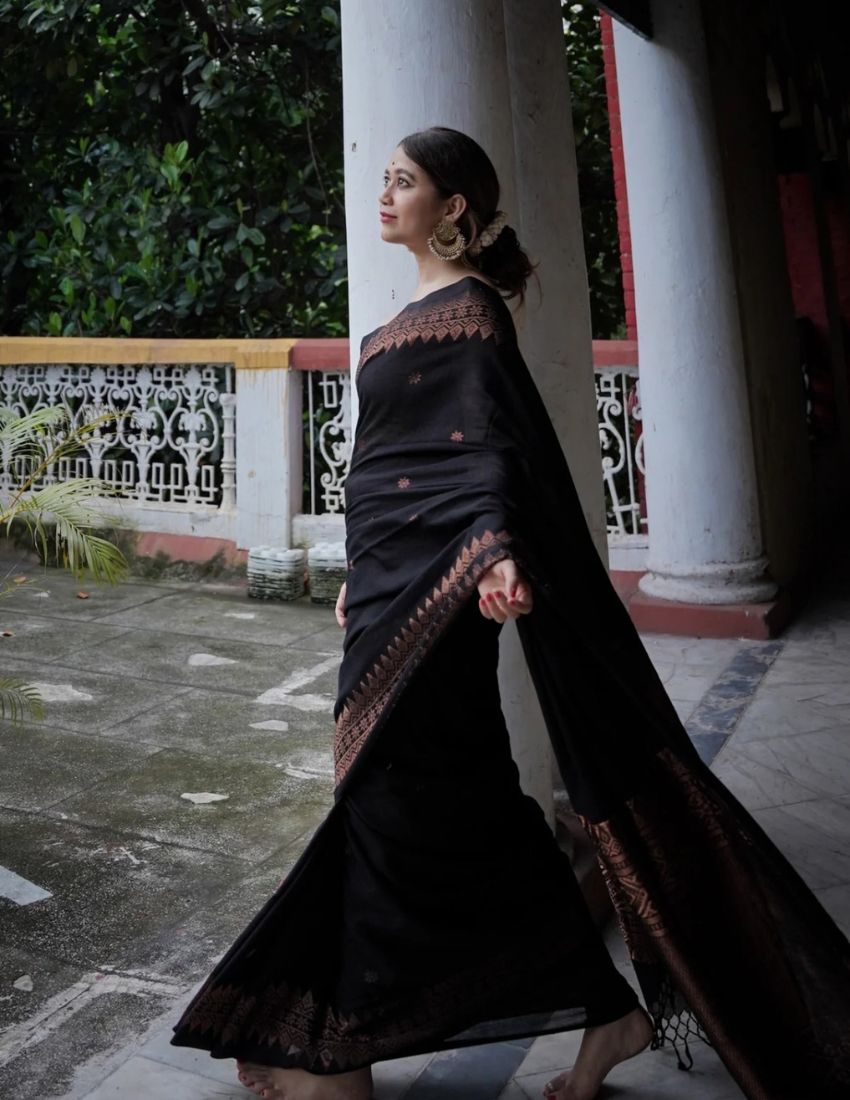 Midnight Black Heritage Border Saree
