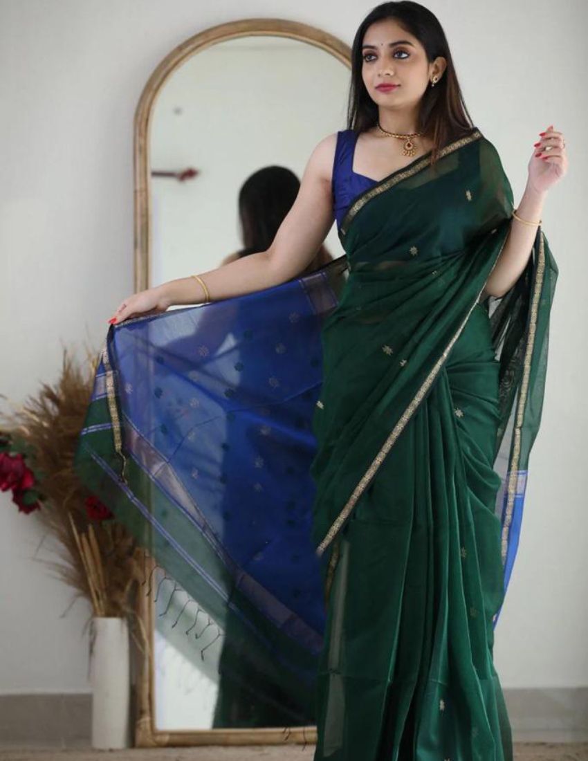 Dark Green & Blue Butti Banarasi Saree