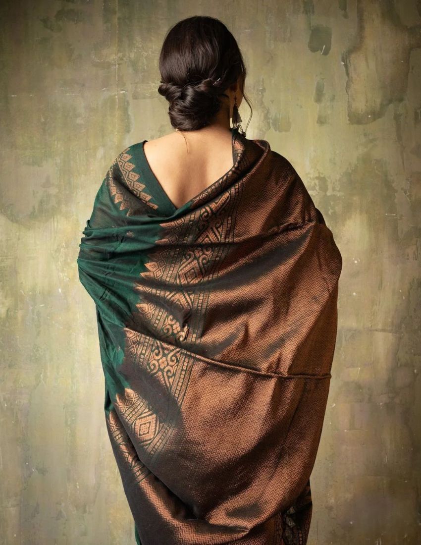 Bottle Green Heritage Border Saree