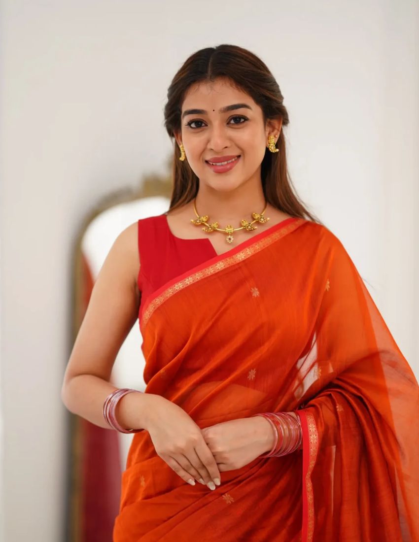 Orange Butti Banarasi Saree