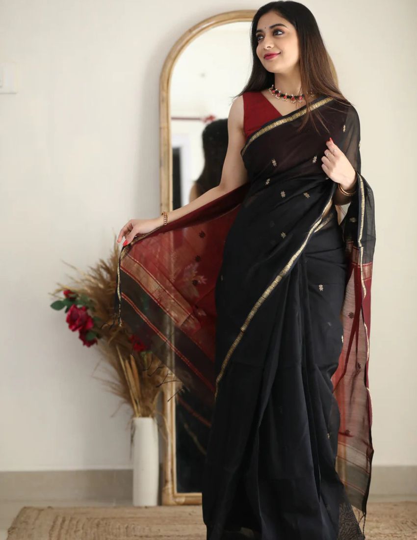 Black Butti Cotton Saree