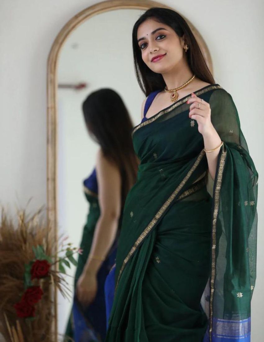 Dark Green & Blue Butti Banarasi Saree