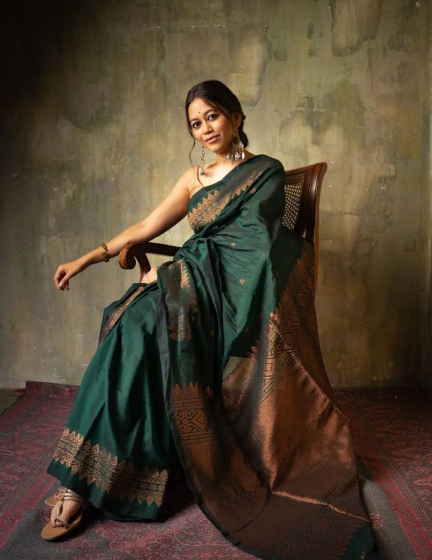 Bottle Green Heritage Border Saree