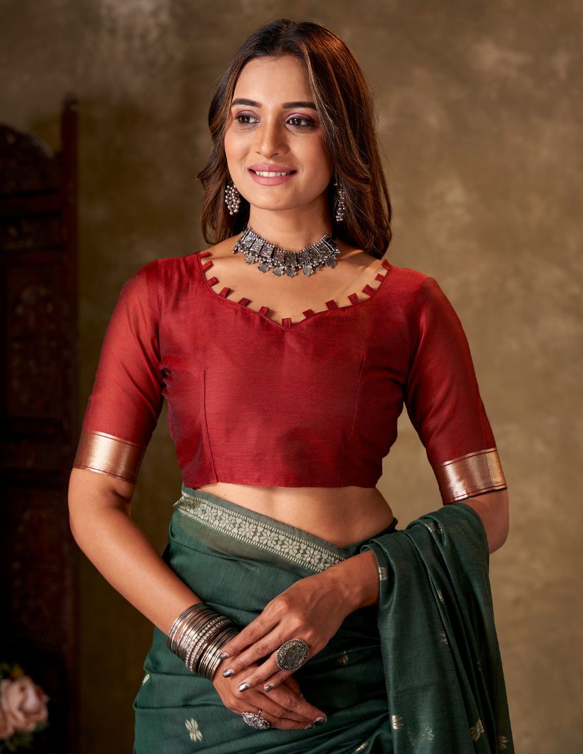 Dark Green & Maroon Butti Banarasi Saree