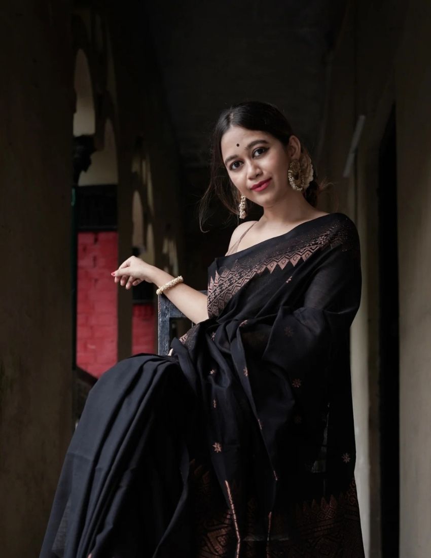 Midnight Black Heritage Border Saree