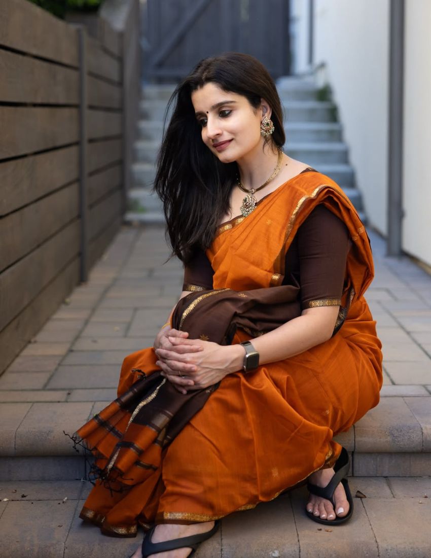 Orange Butti Banarasi Saree