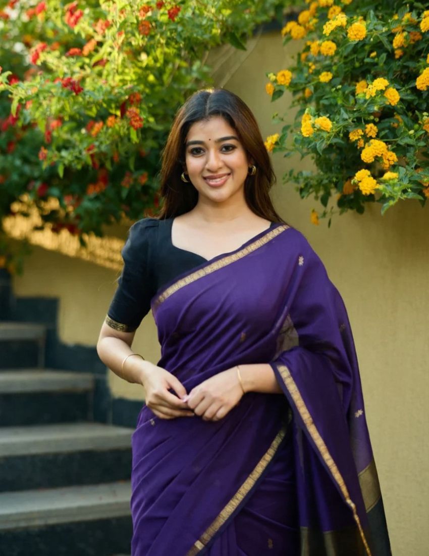 Nayan Purple Butti Banarasi Saree