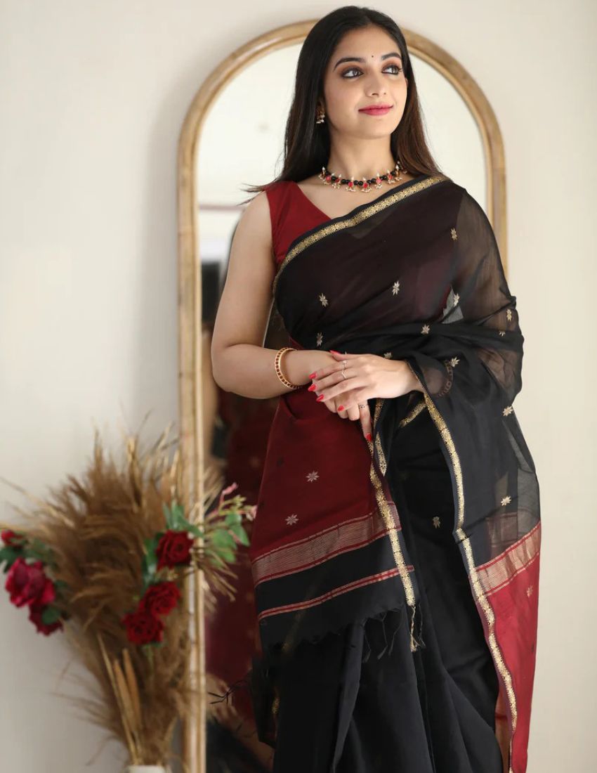 Black Butti Cotton Saree