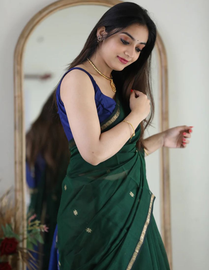 Dark Green & Blue Butti Banarasi Saree