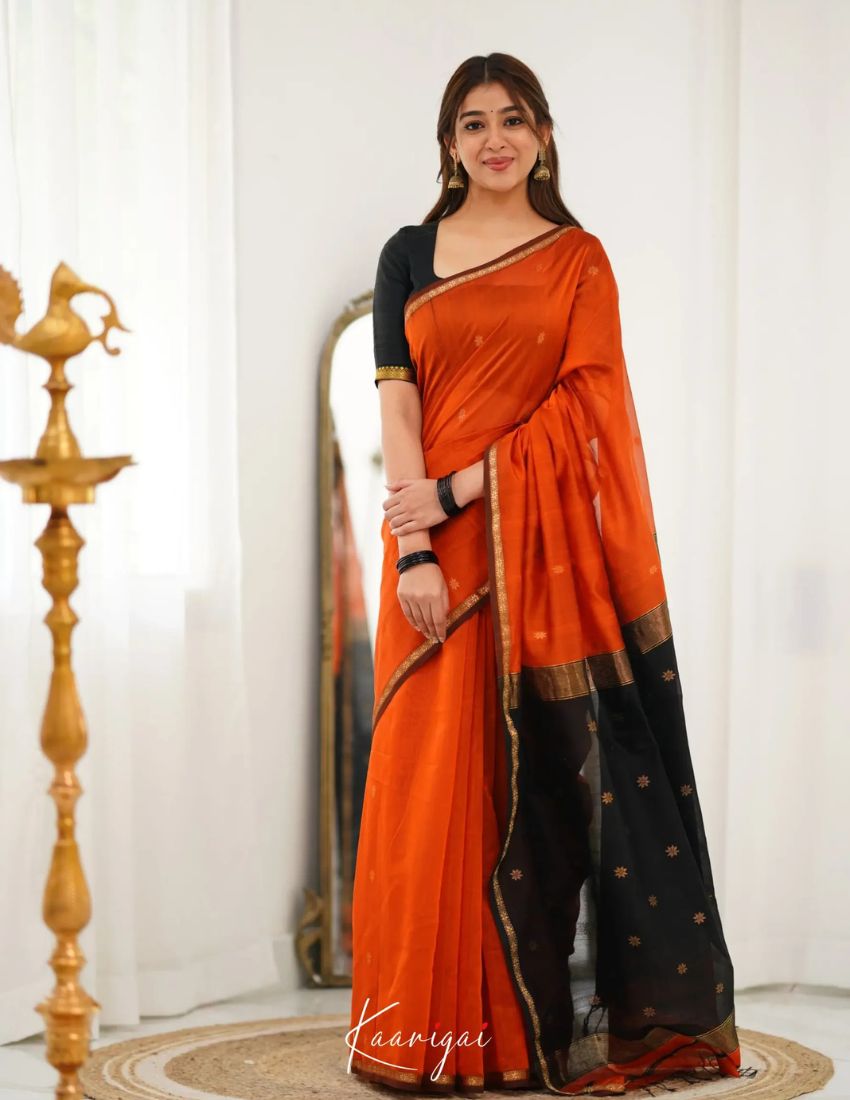 Orange Butti Banarasi Saree
