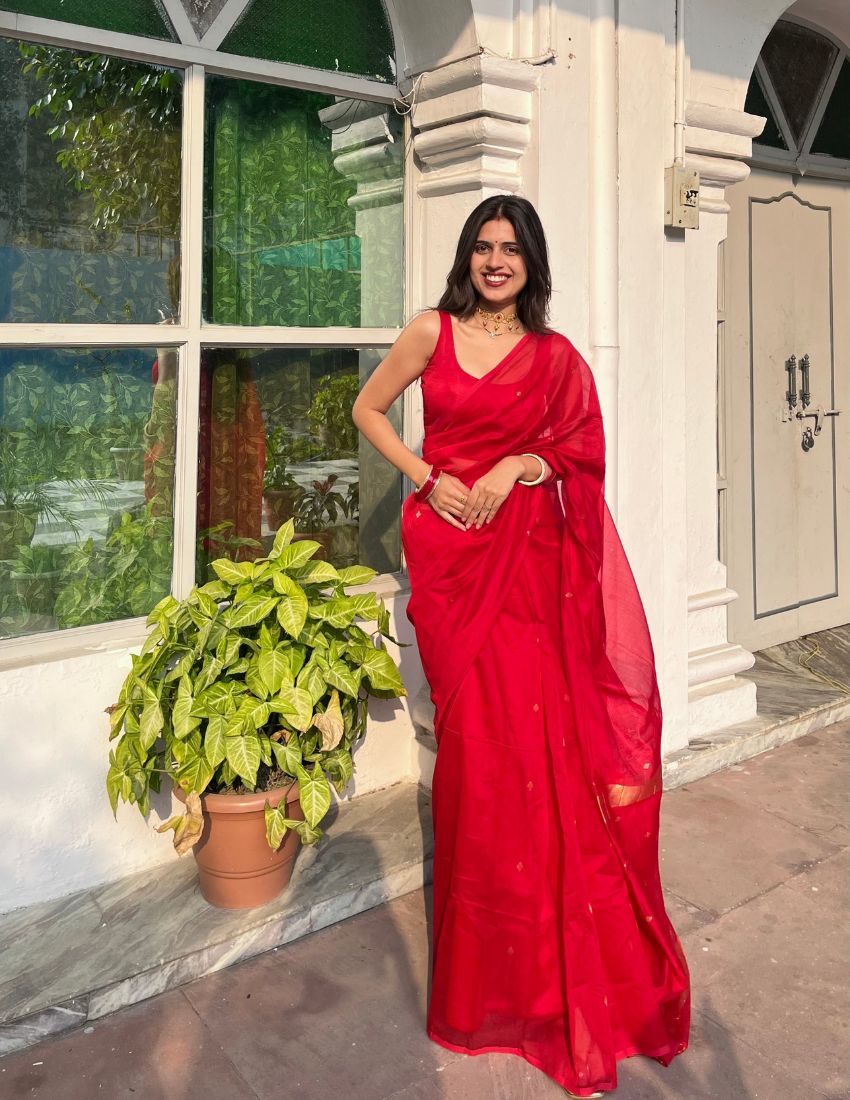 Red Woven Butta Saree