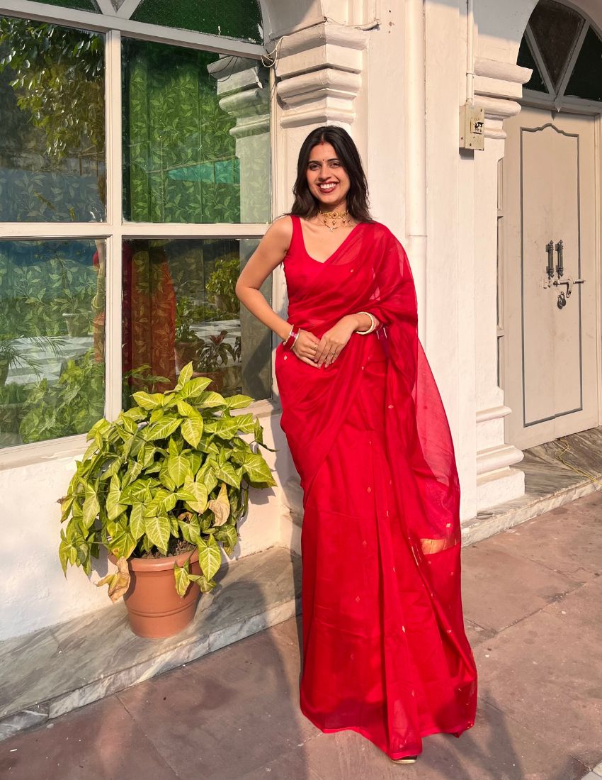 Red Woven Butta Saree