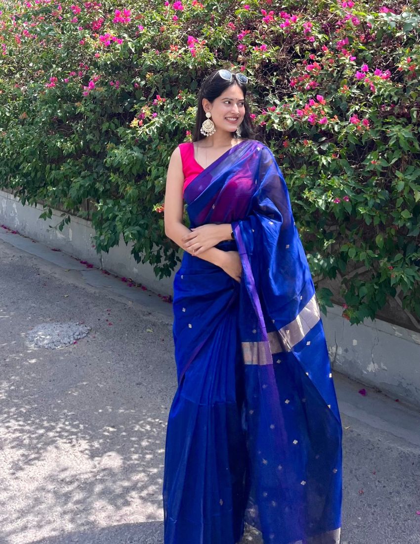 Royal Blue Litchi Silk Saree