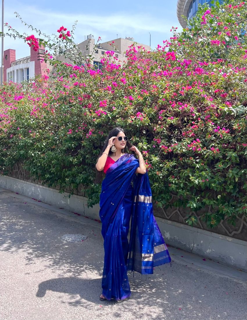 Royal Blue Litchi Silk Saree