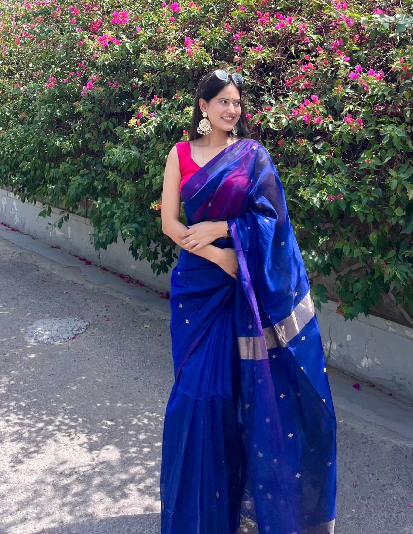 Royal Blue Litchi Silk Saree