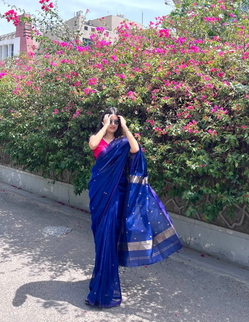Royal Blue Litchi Silk Saree