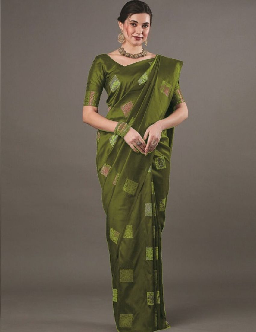 Olive Green Geometric Butta Saree