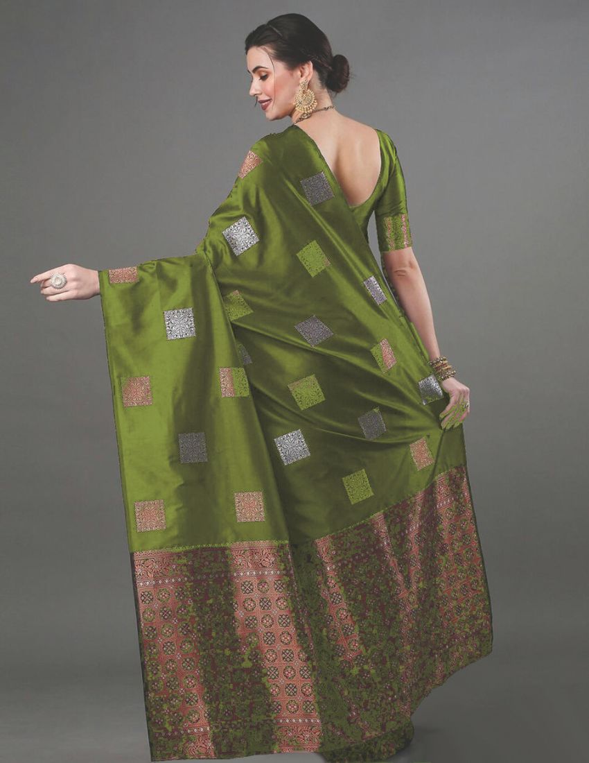 Olive Green Geometric Butta Saree
