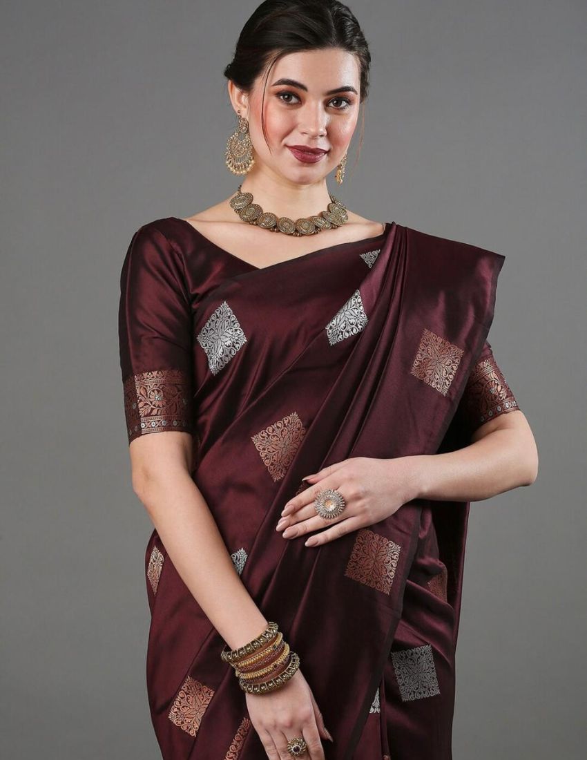 Wine Geometric Butta Saree