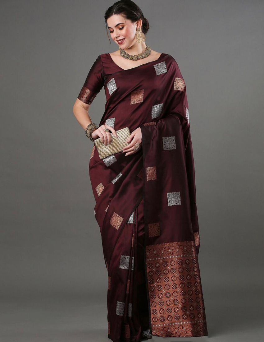 Wine Geometric Butta Saree