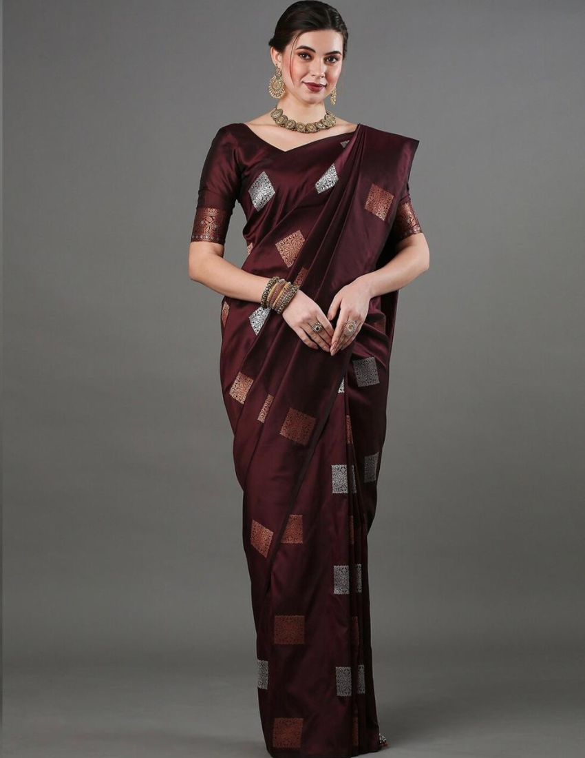 Wine Geometric Butta Saree