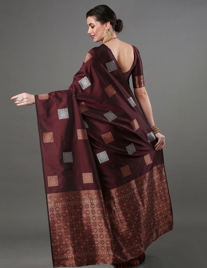 Wine Geometric Butta Saree