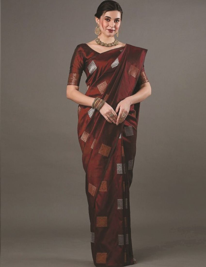 Maroon Geometric Butta Saree